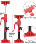 Front view of red Amazon cabinet jack set with adjustable 11.8–23.5 in poles, 78 lb capacity, 2-pack, stable base.