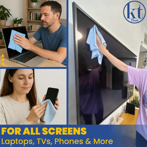 Set of four large microfiber cleaning cloths (11.5x11.5 in) for glasses and electronic screens.