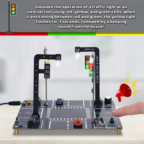 LED Traffic Light Soldering Kit For DIY Fans And STEM Learners Realistic Traffic Signal Circuit Board With Light Sensor Educational Electronics Project For Home School Learning Sounds Included on tabletop