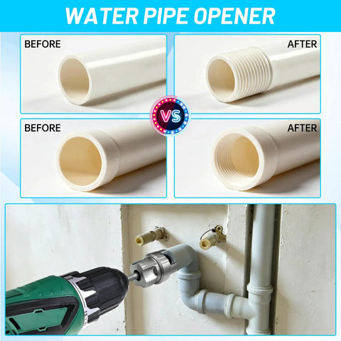Dual Function PVC Pipe Threader Kit For One Half Inch Three Quarter Inch And One Inch Pipes Internal And External Threading Tool in use