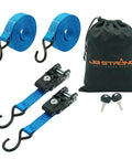 Lock It Down Pat With These Tangle Free Anti Theft Ratchet Straps 2 Pack Featuring Keyed Locks Cut Resistant Webbing and A Comfy Grip for Secure Heavy Duty Tie Downs That Keep Things Tight, includes two ratchet straps and keys.