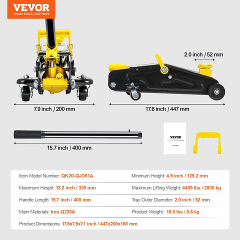 Low Profile 2 Ton Floor Jack For Cars Heavy Duty Iron Hydraulic Car Jack With Quick Lift Pump 4.9 To 13.2 Inch Lift Range