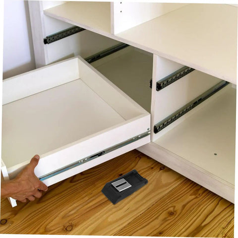 Two Pack Rubber Toggle Latch Clamps For Cargo Boxes And Mechanical Equipment on wood floor near open cabinet