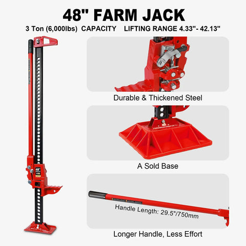 48 Inch Utility High Lift Farm Jack With Base Mate And Off Road Base Stand showing different features
