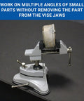 Portable Vacuum Base Vise With 360 Degree Swivel And 90 Degree Pivot Two And Three Quarter Inch Jaw Width holding part