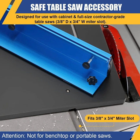 Spot On Table Saw Crosscut Sled Featuring Zero Clearance Edge Plus Adjustable Fence with aluminum guide rail and miter slot fit.