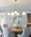Gold 5-Light Sputnik Ceiling Chandelier With Glass Globe Shades For Dining Room Kitchen And Bedroom, Modern Mid Century Style