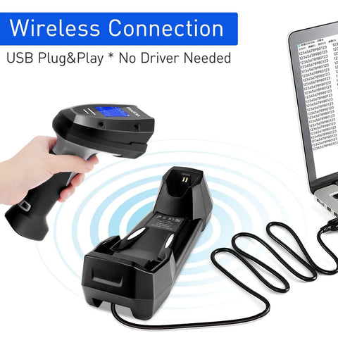 No Sweat Wireless Barcode Scanner With Crisp Two Inch Tft Screen For Rapid One D And Two D Inventory Tracking Plus Instant Qr Code Snapping On The Go For Busy Warehouses Anytime, wireless connection with USB plug.