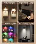 EZVALO 3-pack picture lights for walls; collage shows installed above framed art, bed, cabinet, and art display.