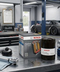 Workshop scene with a Premium Oil Filter With FILTECH Filtration Tech Compatible With Select Chevrolet Geo Lexus Pontiac Scion Toyota.