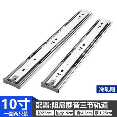 Wide 10 Inch Drawer Slides With Hydraulic Damping Three Section Steel Ball Bearing Rails For Wardrobe Cabinets White Finish Pack Of 2 Smooth Quiet Glide For Heavy Duty Drawers And Racks