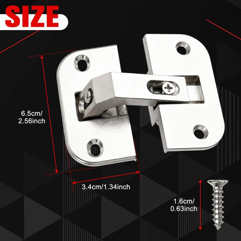 2-Pack Adjustable Concealed Pie-Cut Corner Hinge Kit for Cabinet Corners with size dimensions and screw, front view.