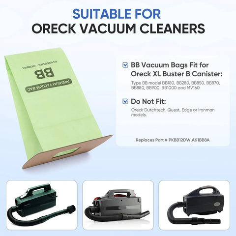 Compact Canister Vacuum Bags Replacement For Oreck Handheld And Canister Vacuums AK1BB8A with images of compatible models