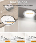 12 Pack 8 Inch LED Recessed Downlights With Junction Box Ultra Thin Design, Dimmable Canless Fixture, showing dimensions.