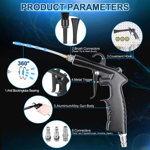 Diagram of High Power Car Cleaning Gun With Interior Dryer And Air Blast Pro Grade Dirt Busting Blower Tool features and components