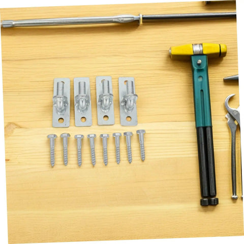 Smooth Operator Four Piece Wall Mount Gate Hinge Set Built For Heavy Duty Barn Doors And No Fuss Fence Post Setup Rock Solid hardware components with screws and brackets.