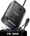 Roadtrip Ready Car Power Inverter Converts Dc 12V To Ac 110V With 200 Watt Output, sleek design with LCD screen and dual USB ports.