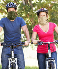 Cyclists wearing 6 Pack Summer UV Protection Cooling Neck Gaiter Scarf Face Cover Bandana Moisture Wicking Polyester Neckwear in khaki.