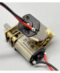 Close-up of Built Tough Ga12 N20 Full Metal Gearbox Electronic Starter Motor with wiring, ideal for DIY robot projects.