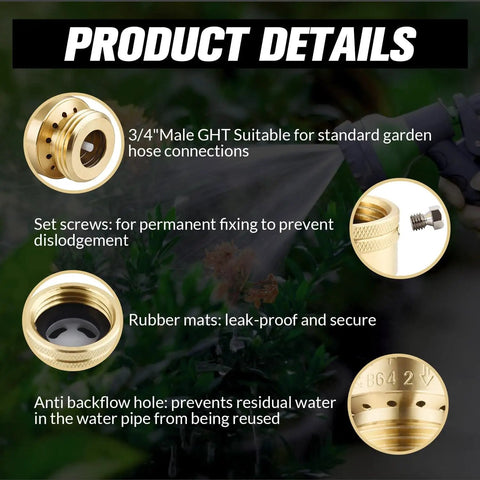 Brass Vacuum Breaker Set 2 Pack Three Quarter Inch GHT Anti Siphon Bib Valve For Outdoor Faucet RV Hose Connection Backflow Preventer With Thread Seal Tape And Extra Washers Easy Install No Leak product details