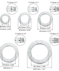 Wedge Locking Washers For M8 M10 M12 M16 M20 Bolts, 60 Pieces, Beefy Manganese Steel, Vibration Resistant Safety Washers, Assortment Kit, DIN 25201 Standard, various sizes with measurements.