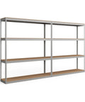 Rock Solid Boltless Shelving Rack 24X36X84 Four Shelf Gray Storage Unit with visible shelves and frame for garage use.
