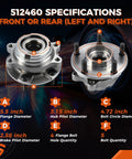 Rear And Front Wheel Bearing And Hub Assembly Kit For Ford Explorer 2011 To 2018 And Police Interceptor Utility Front And Rear 5 Lug Hubs With ABS Durable Replacement For Rough Roads Direct Fit displayed with dimensions