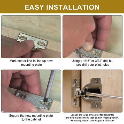 Installation steps for Pro Grade Three Pack Cabinet Hinge Mounting Plates Built For 1 5/8 Inch Overlay Doors.