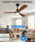 60 Inch Smart Ceiling Fan With Lights For Outdoor Patio And Covered Porch, Three Real Wood Blades In Dark Walnut in living room