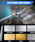 Pro Grade All In One Metric Tap And Die Set Kit With Storage Case M2 To M18 Thread Repair tool shown with applicable materials like carbon steel, aluminum, and brass