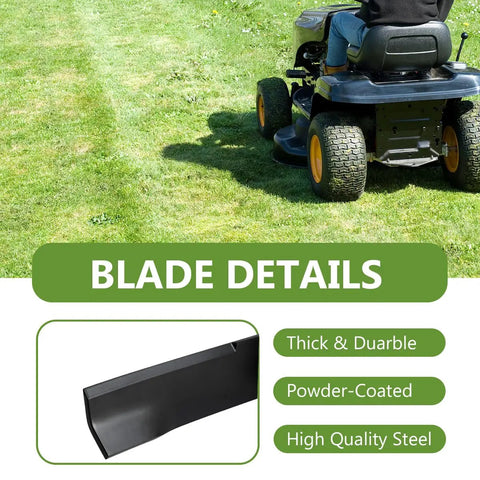 Man mowing lawn with a Hustler mower; detail of Beefy High Lift Mower Blades Set For 60 Inch Hustler Mower 3 Pack Replaces 793794 794685 794214 794230 603992 600901 Compatible With Raptor SD Raptor SDX Super S Super Z in corner