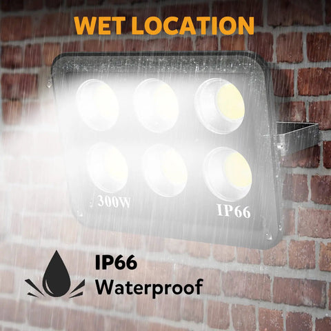 300W LED Stadium Flood Light Outdoor 2050W Equivalent 43500LM Beast Mode Bright Commercial Lighting IP66 Waterproof