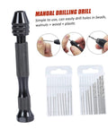 Handmade Mini Twists Drill Kit and Woodworking Drill Set shown with manual drill and various drill bits for versatile use.