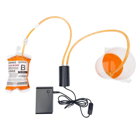 Quick Fill USB Electric Pump For Halloween Blood Bags Home Brew Bottling Water Dispensers Coffee Makers And Party Props Portable Food Grade Auto Siphon Transfer Pump connected to orange liquid bags
