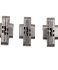 Three 43mm Single Action Zinc Alloy Cross Hinges for Cabinets and Jewel Boxes, no visible hinge design, flush mount hardware.