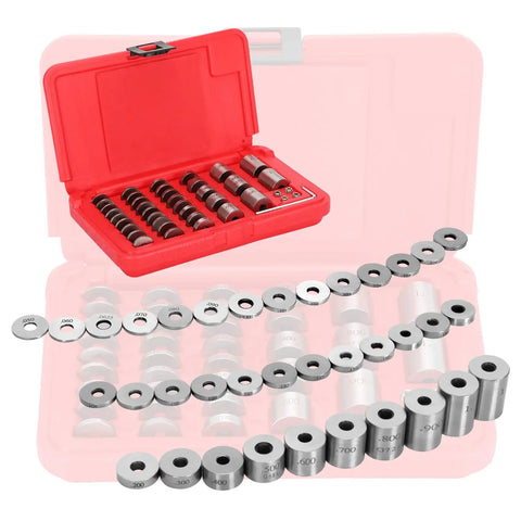 Deadly Precise And Rock Solid 36 Piece Steel Spacer Block Set With Badass Plus Zero Point Zero Zero Zero One Inch Calibration For Real Mechanics Sorting Tight Tolerance Jobs in red case with shim blocks.