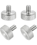 Four M4x6mm Flat Head Knurled Thumb Screws Built With Tough 304 Stainless Steel For Badger Tight Grip And Knockout Durability Ideal For Pc Tower Mods Graphics Card Mounting And Ssd Swaps In Sleek Silver Shine.