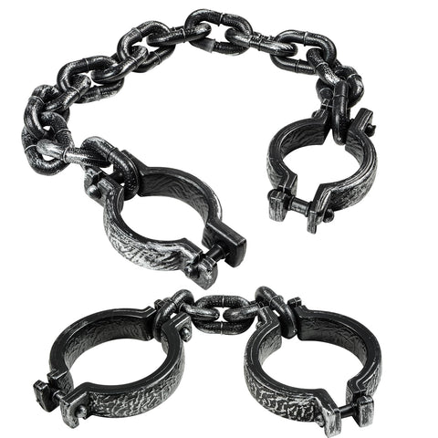 2 Pack Plastic Halloween Fake Prison Chains With Handcuffs And Footcuffs For Realistic Prisoner Look Lightweight Non Toxic Durable Shackles For Costume Party Or Haunted Dress Up Props