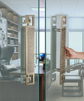 Door Pull Handle Two Sided Stainless Steel Push Pull Door Handle For Interior And Exterior Barn Style Doors, Antique Wood Rectangle Handle In Bronze Finish installed on glass office doors.