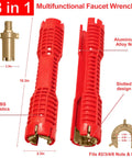 8 In 1 Faucet And Sink Installer Wrench For Plumbing Repairs with 10.3in red ABS plastic handle and aluminum inserts