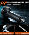 Heavy Duty Cordless Die Grinder With Two 21V Batteries Badass Powerhouse For Metal Grinding Wood Carving Variable Speed Quick Change Chuck with 1/4" chuck and accessories.