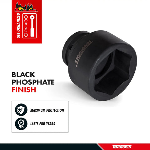 85mm 1 Inch Drive 6 Point Metric Shallow Chrome Molybdenum Impact Socket Heavy Duty Tool for Mechanics, black phosphate finish
