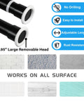 Heavy Duty Tension Curtain Rod 43 To 162 Inches No Drilling Adjustable 1.26 Inch Diameter For Large Curtains In Windows Doors Bathrooms And Outdoor Spaces Black, showing removable head and compatible surfaces