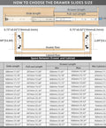 Diagram showing dimensions and steps to choose drawer slides size. Includes details for Rugged Locking Drawer Slides 22 Inch.