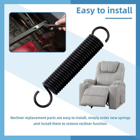 Dead Nuts Reliable Recliner Extension Springs Four Point Seven Five Inch Heavy Duty Replacement Parts showing black spring for easy installation.