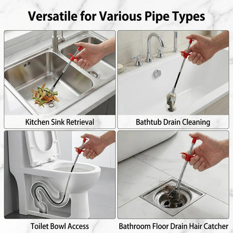 25 Inch Flexible Drain Clog Remover Tool Grabber Claw For Toilet, Sewer, Shower, Kitchen, Bathroom And Tub Blockages No Sweat Easy Unclog Hair Debris With Twistable Spring Design