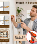 User demonstrating installation with 140 Piece Heavy Duty Metal Drywall Anchors And Screws Kit Featuring Foolproof Drill Free Installation.