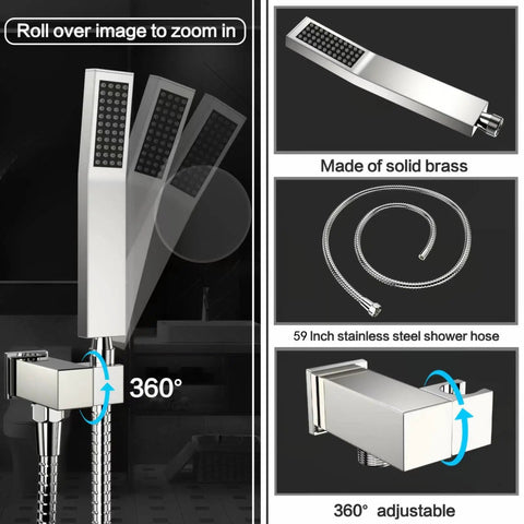 Wall Mounted Rain Shower System With 10 Inch Rain Head And Handheld Spray Pro Grade Spa Like Shower Experience High Pressure Luxury Shower Combo With Rough In Valve And Chrome Finish, solid brass and stainless steel hose details.