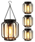 Outdoor Solar Lanterns Pack Of 4 Waterproof Metal Hanging Lights with warm glow and hooks for patio and garden decor.