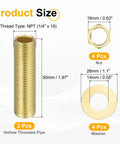 Size dimensions of components in Two Pack Brass Lamp Repair Hardware Kit With 1.97 Inch Brass Pipes Lock Nuts Washers Quarter Inch NPT Thread Nipples Fasteners For Lamp Assembly And DIY Projects Gold Tone